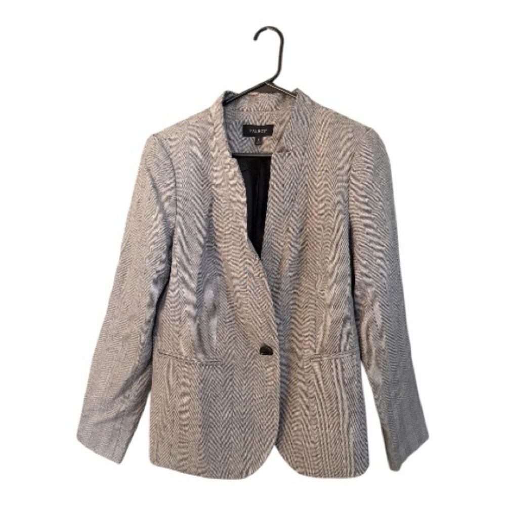 Talbots Gray Wool Blend Herringbone Single-Button Blazer 10